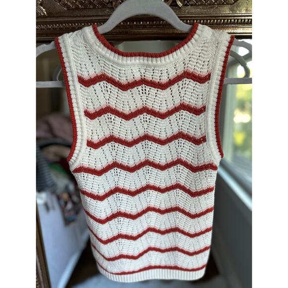 Veronica Beard Jerrell Cropped Knit Tank Off-White/Pink Shell/Persimmon Small - Picture 6 of 7